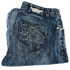 Apple Bottoms Jeans Womens 7 / 8 (30x33 ACTUAL) Acid Wash Rhinestone Denim Y2K